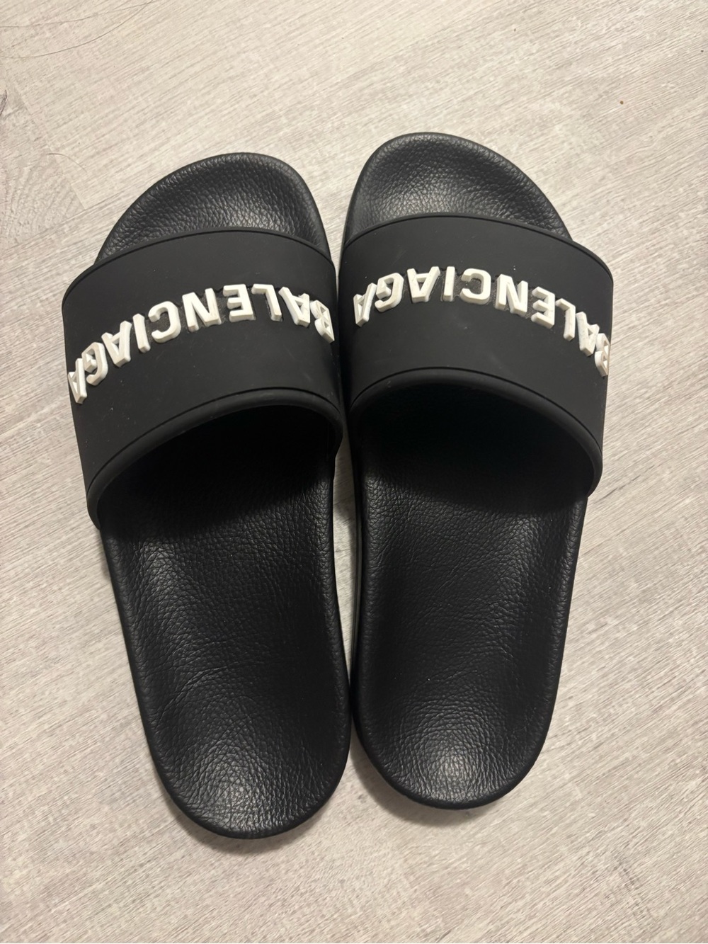 Balenciaga Black Pool Slide Sandals with White Logo